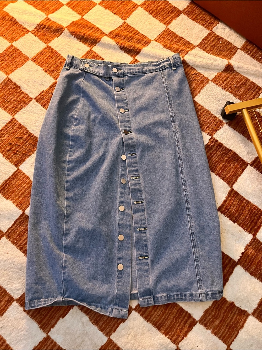 SHEIN XL Classic Button-Front Denim Midi Skirt - Blue